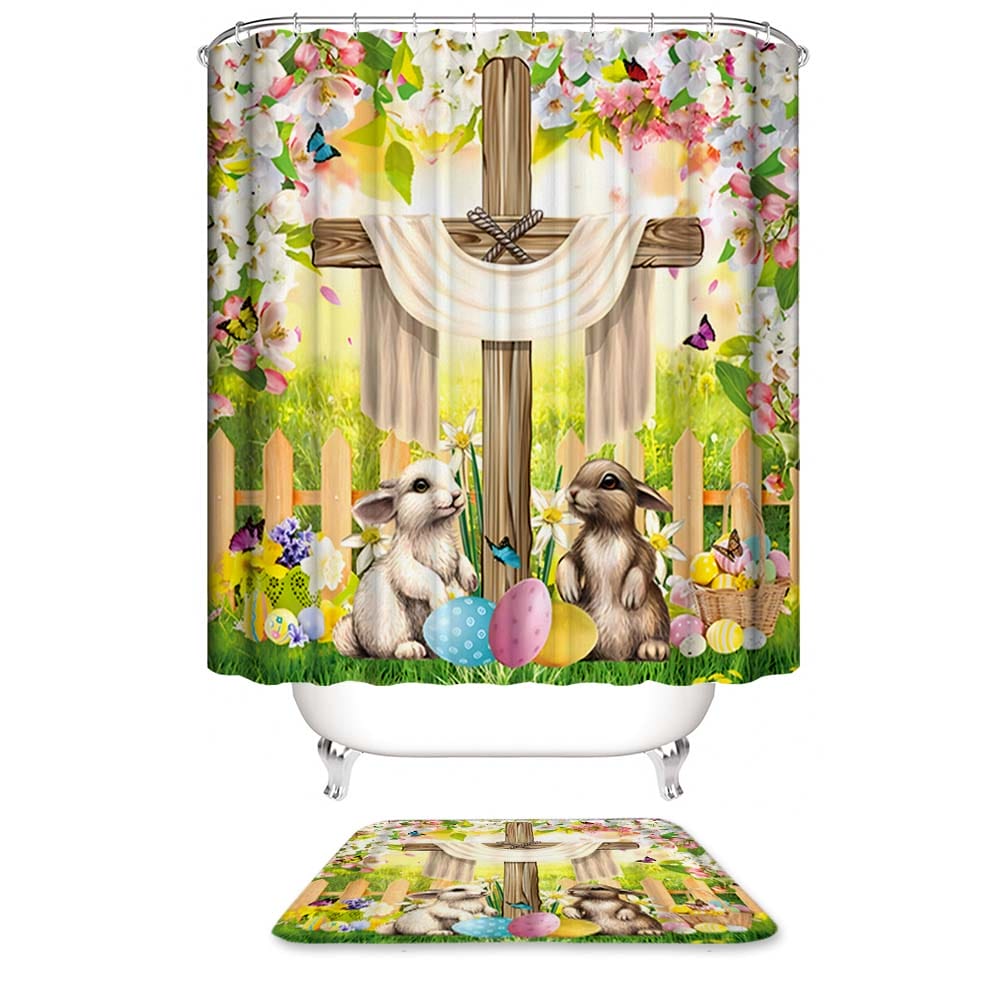 The Cross Easter Bunny Shower Curtain, Dreamy Spring Easter Bathroom Decor