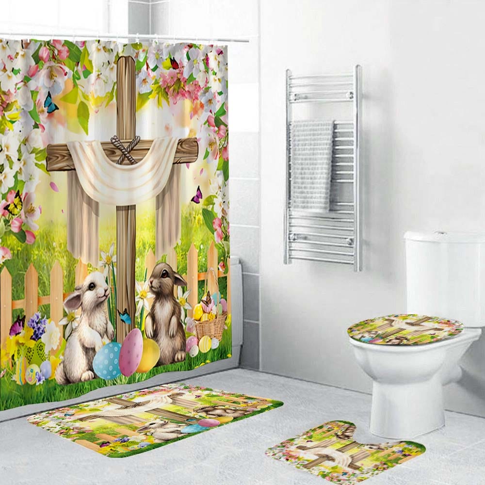 The Cross Easter Bunny Shower Curtain, Dreamy Spring Easter Bathroom Decor