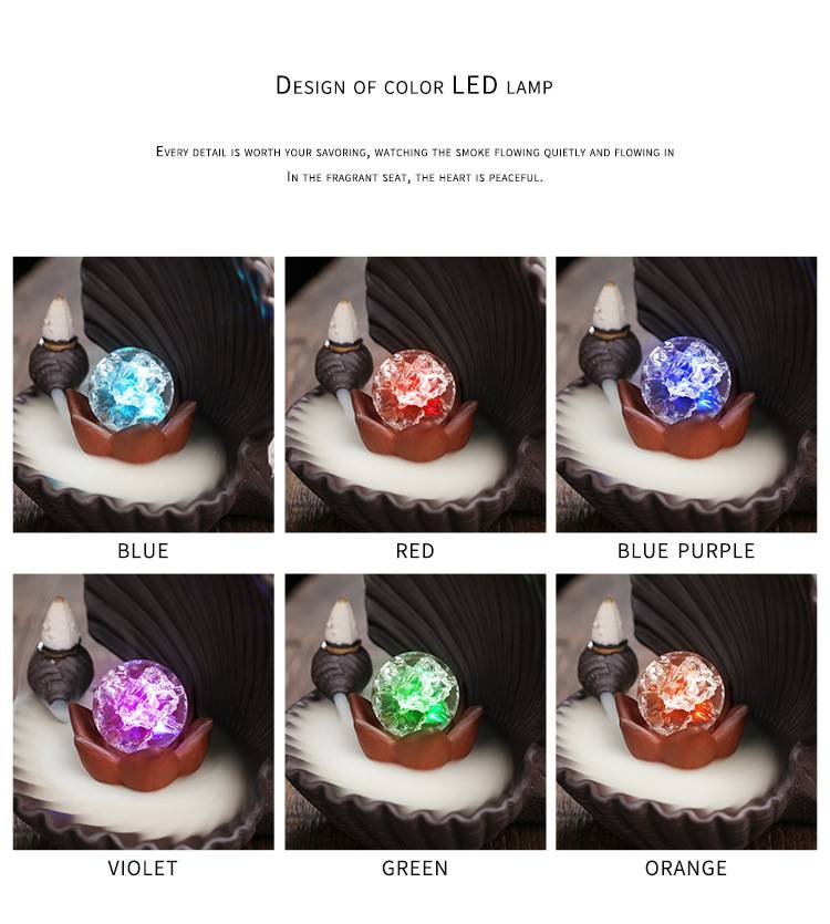 Shell Shaped Backflow Incense Burner with Led Lighting