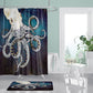 Dark Blue Backgroup White Octopus Shower Curtain | Octopus Bathroom Curtain