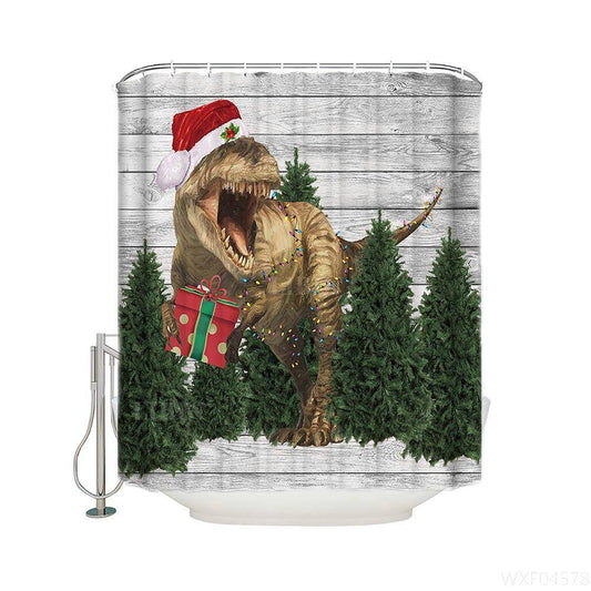 Ancient Beast Dinosaur Christmas T Rex Shower Curtain