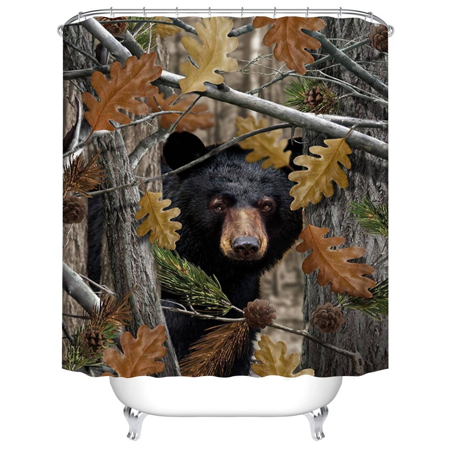 Autumn Camo Woods Black Bear Shower Curtain