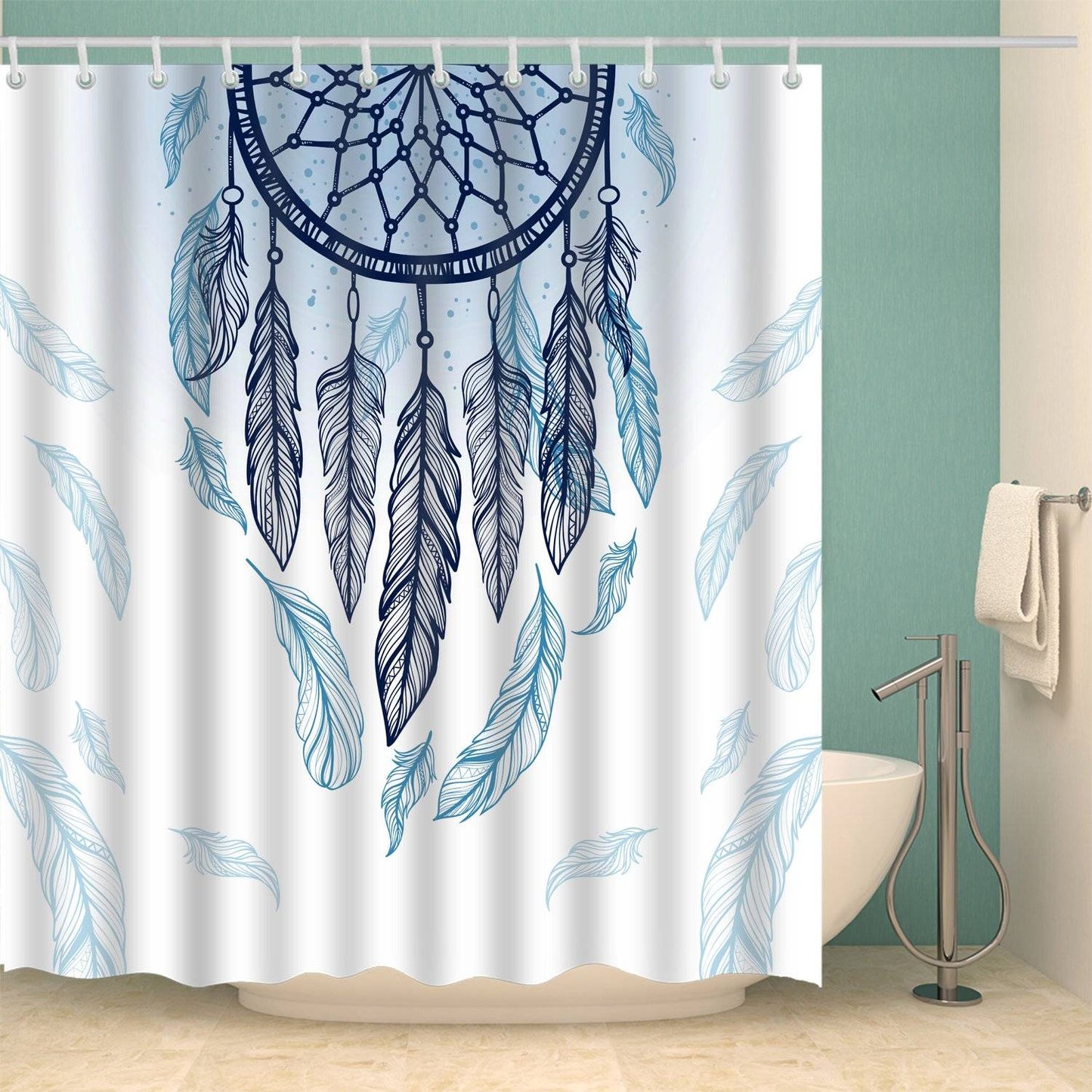 Feathers Blue Dreamcatcher Shower Curtain