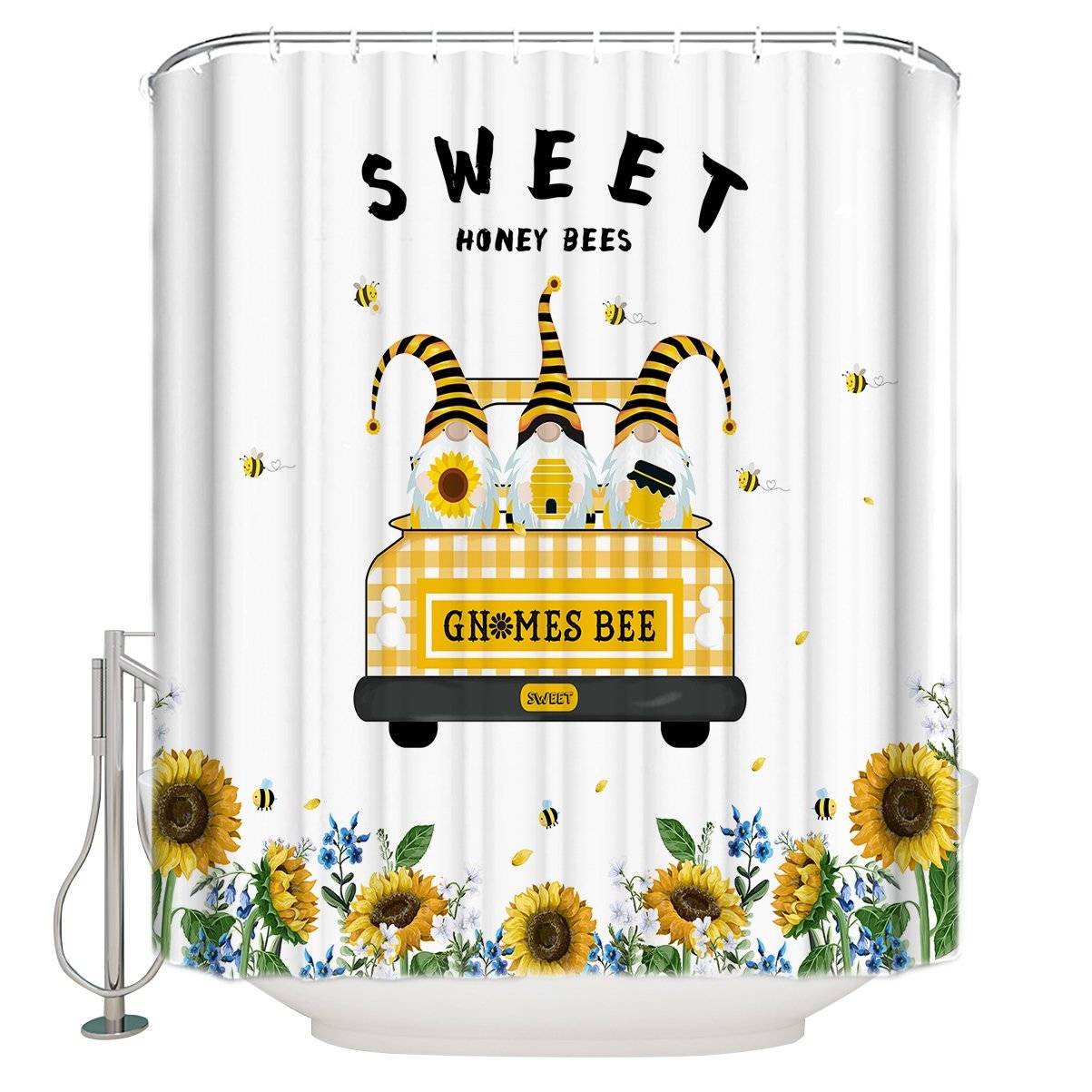 Sunny Yellow Sweet Honey Bee Driving Elves Shower Curtain