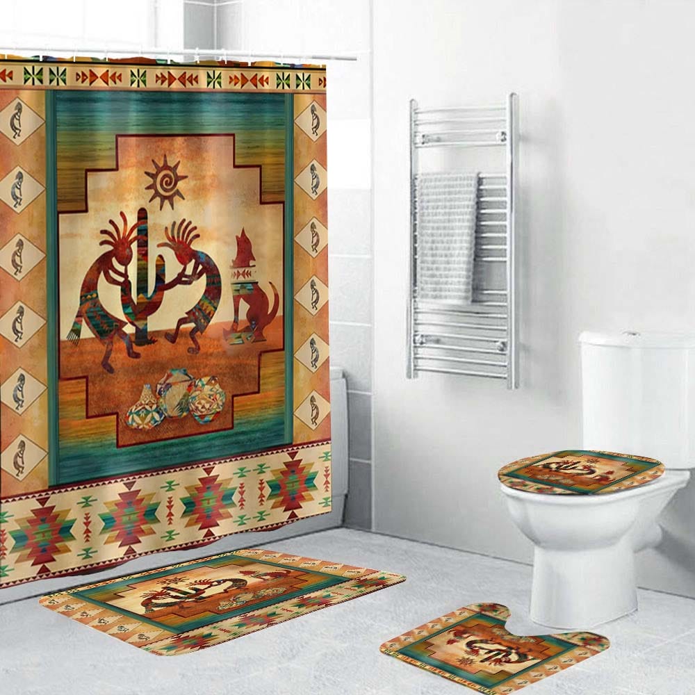 Ethnic Native Southwestern Aztec Kokopelli Shower Curtain | Aztec Shower Curtain