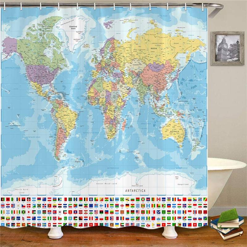 Map of The World Shower Curtain with National Flag