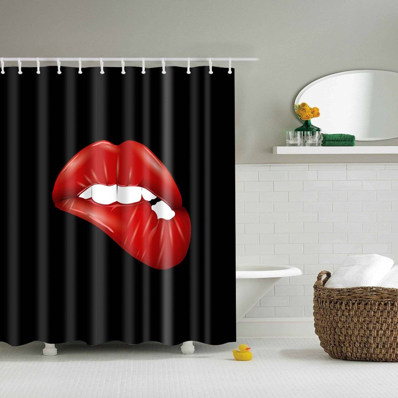 Black Backdrop Sexy Red Lip Shower Curtain