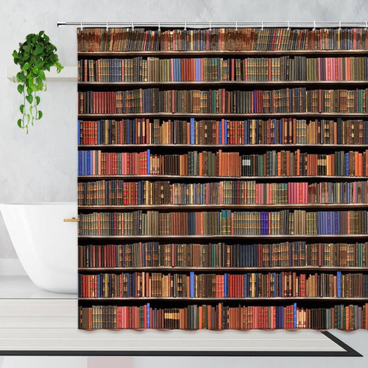 Modern Dense Books Bookshelf Shower Curtain