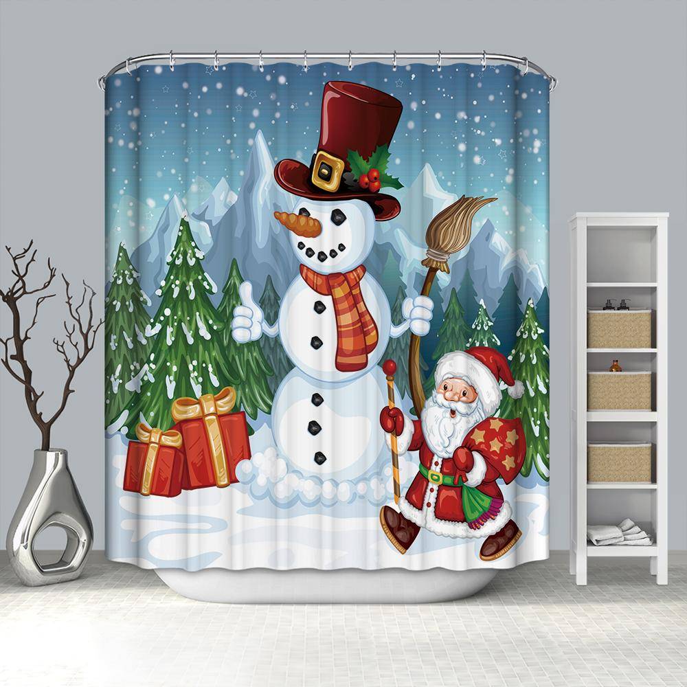 Christmas Santa Delivering Presents Snowman Shower Curtain