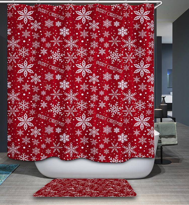 Red Backgroup Merry Christmas Quotes Seamless Red Snowflakes Shower Curtain