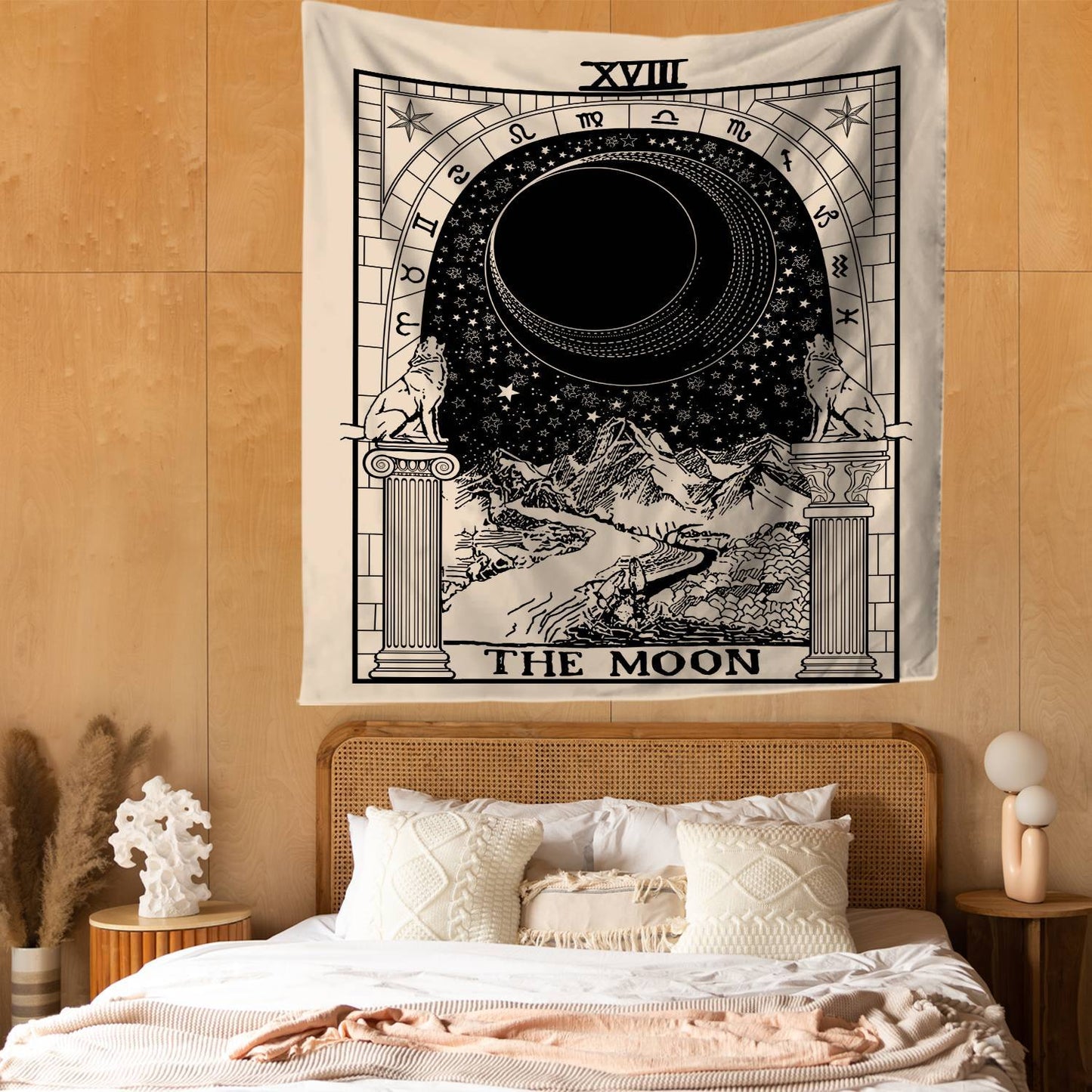 Ancient The Moon Tarot Card Tapestry for Bedroom Living Room | The Moon Tarot Wall Hanging