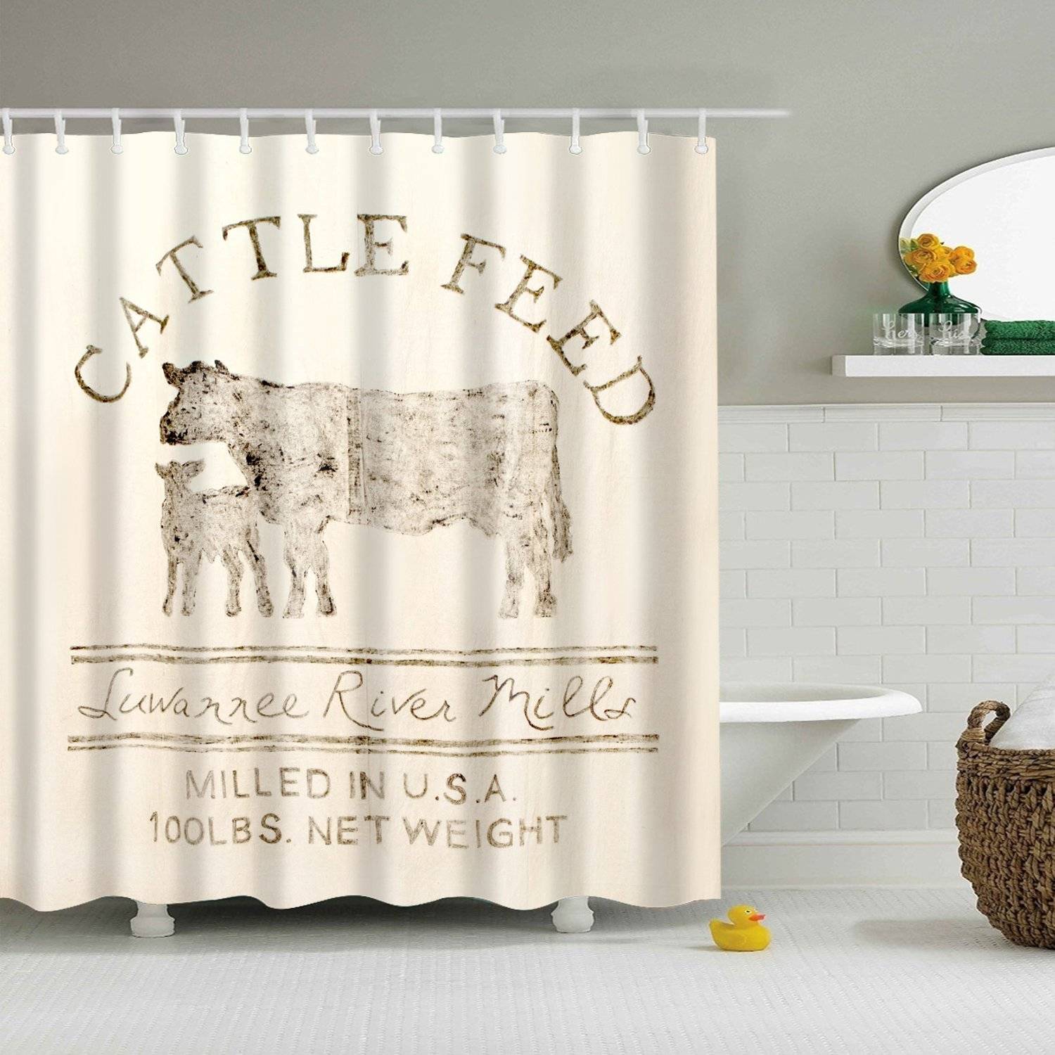 Retro Farm Style Cattle Feed Shower Curtain