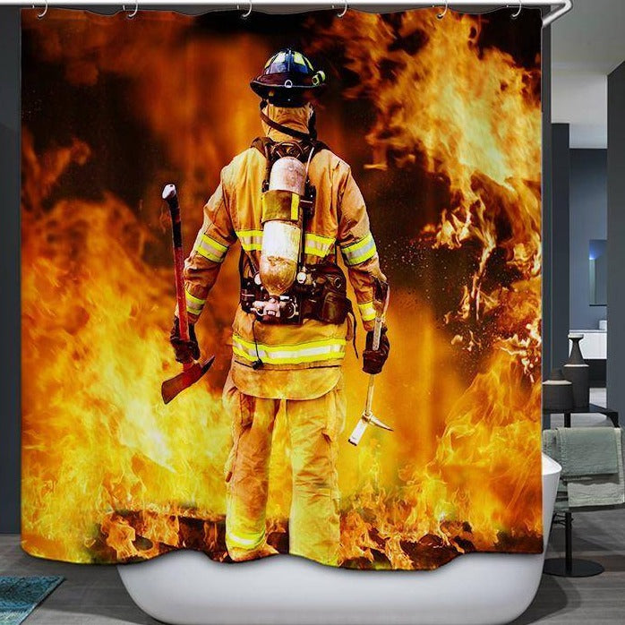 Fireman Fearless Background Fire Hero Firefighter Shower Curtain