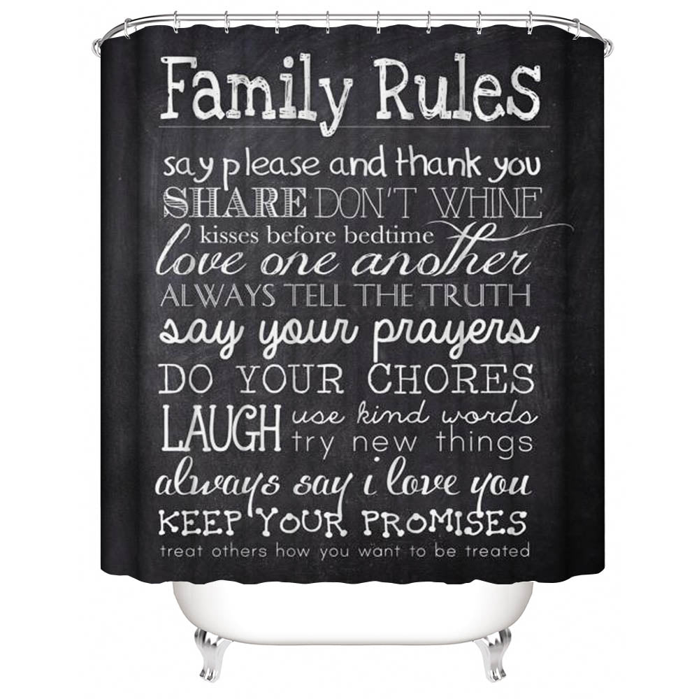 Educational Motivational Quotes Family Rules Shower Curtain for Kids | Family Rules Bathroom Curtain