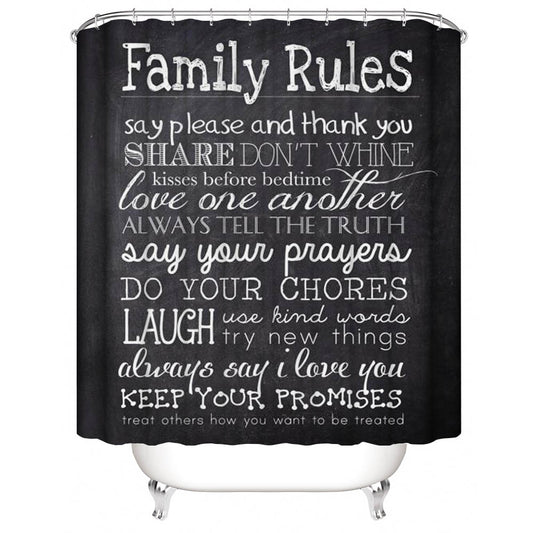 Educational Motivational Quotes Family Rules Shower Curtain for Kids | Family Rules Bathroom Curtain