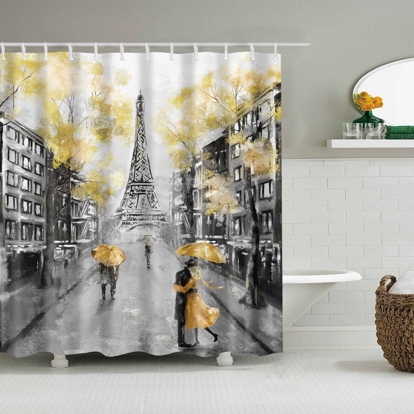 Romantic Rain Paris Eiffel Tower Shower Curtain