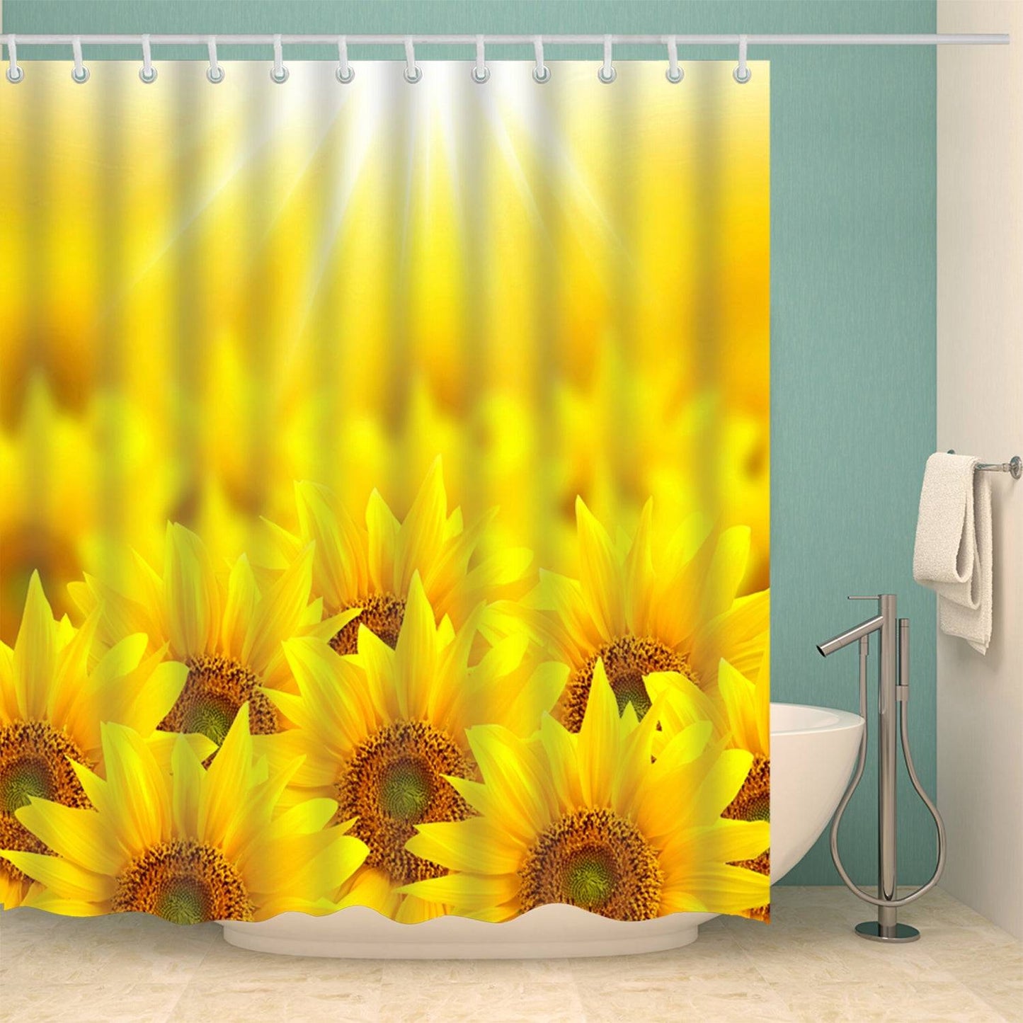 Minimalistic Sunny Sunflower Sea Shower Curtain | Sea of Sunflowers Shower Curtain
