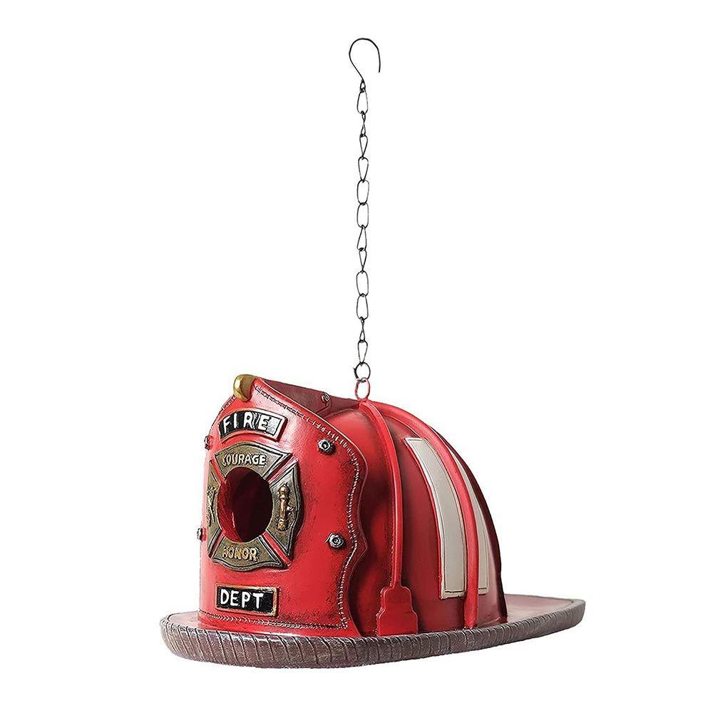 Retro Red Fire Helmet Birdhouse | Locomotive Bird Feeder