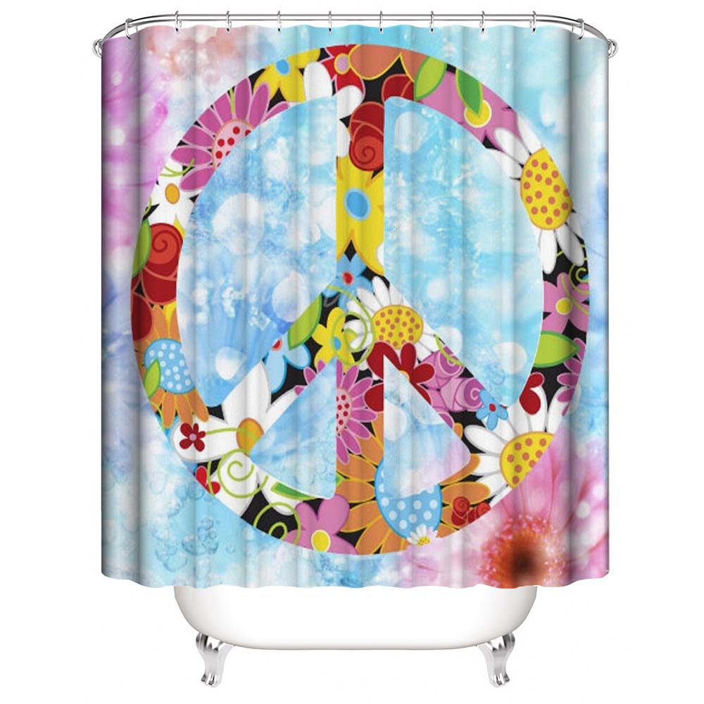 Peace Sign Shower Curtain, Floral Peace Sign Bathroom Curtain