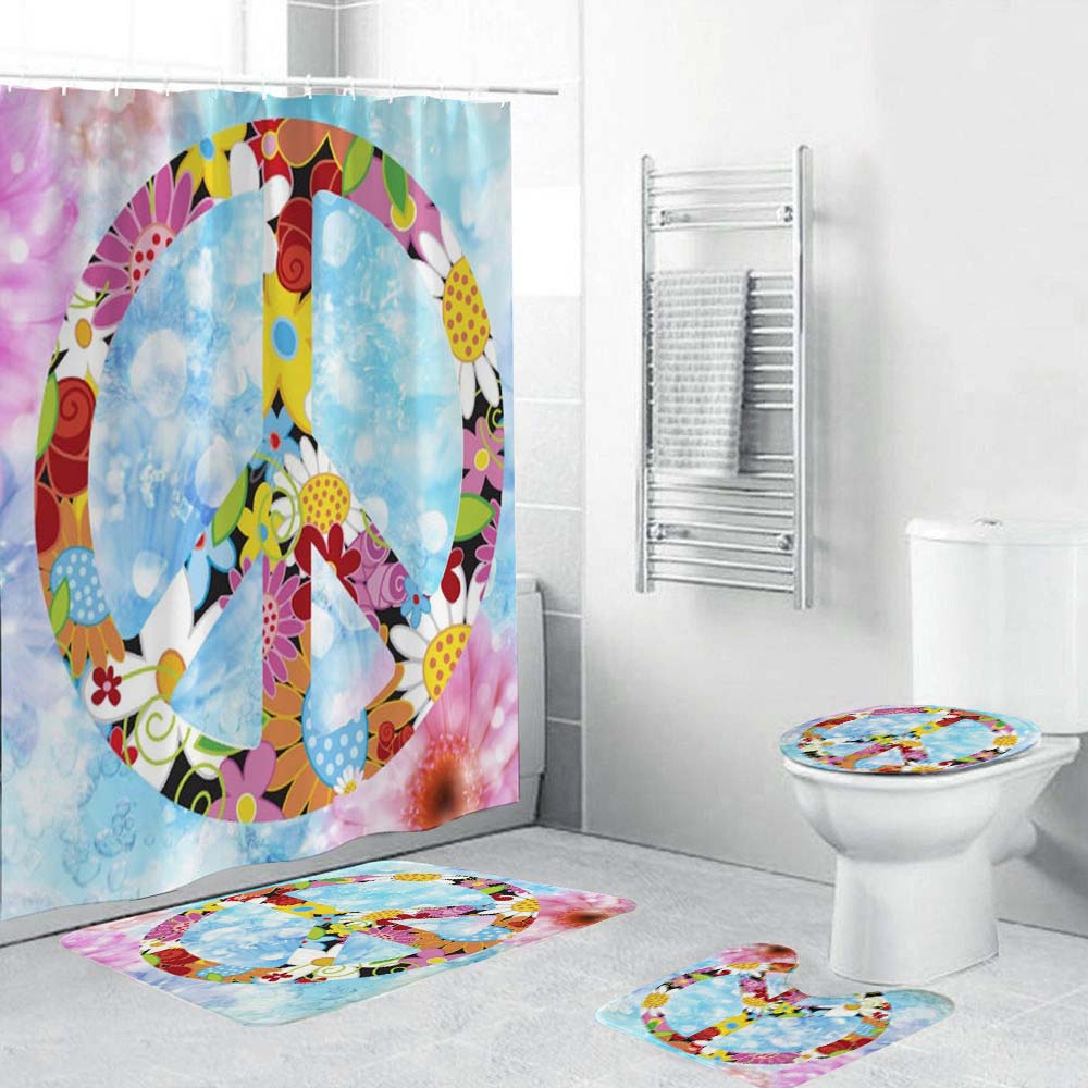 Peace Sign Shower Curtain, Floral Peace Sign Bathroom Curtain