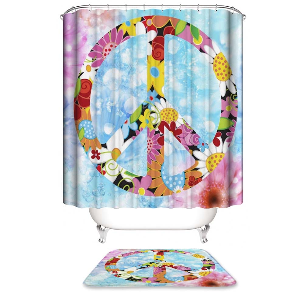 Peace Sign Shower Curtain, Floral Peace Sign Bathroom Curtain