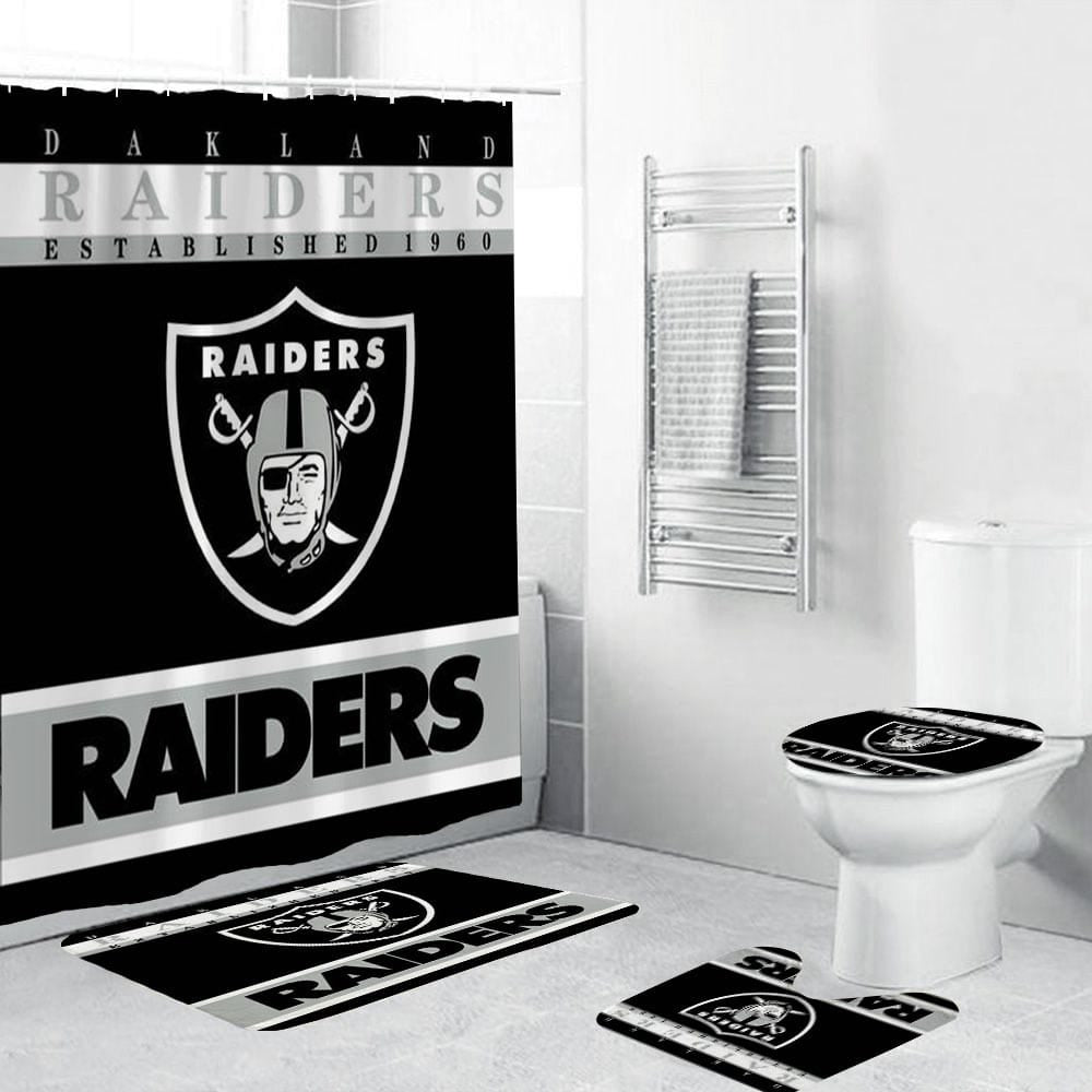 Las Vegas Raiders Bathroom Rugs Set 4PCS Shower Curtain Mats
