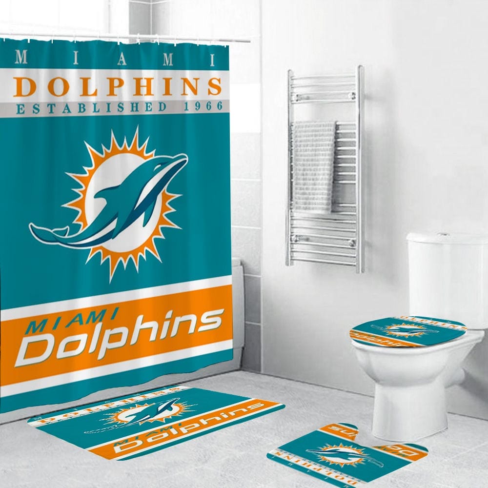 Miami Dolphins Shower Curtain, Miami Metropolitan Area Football Bathroom Decor
