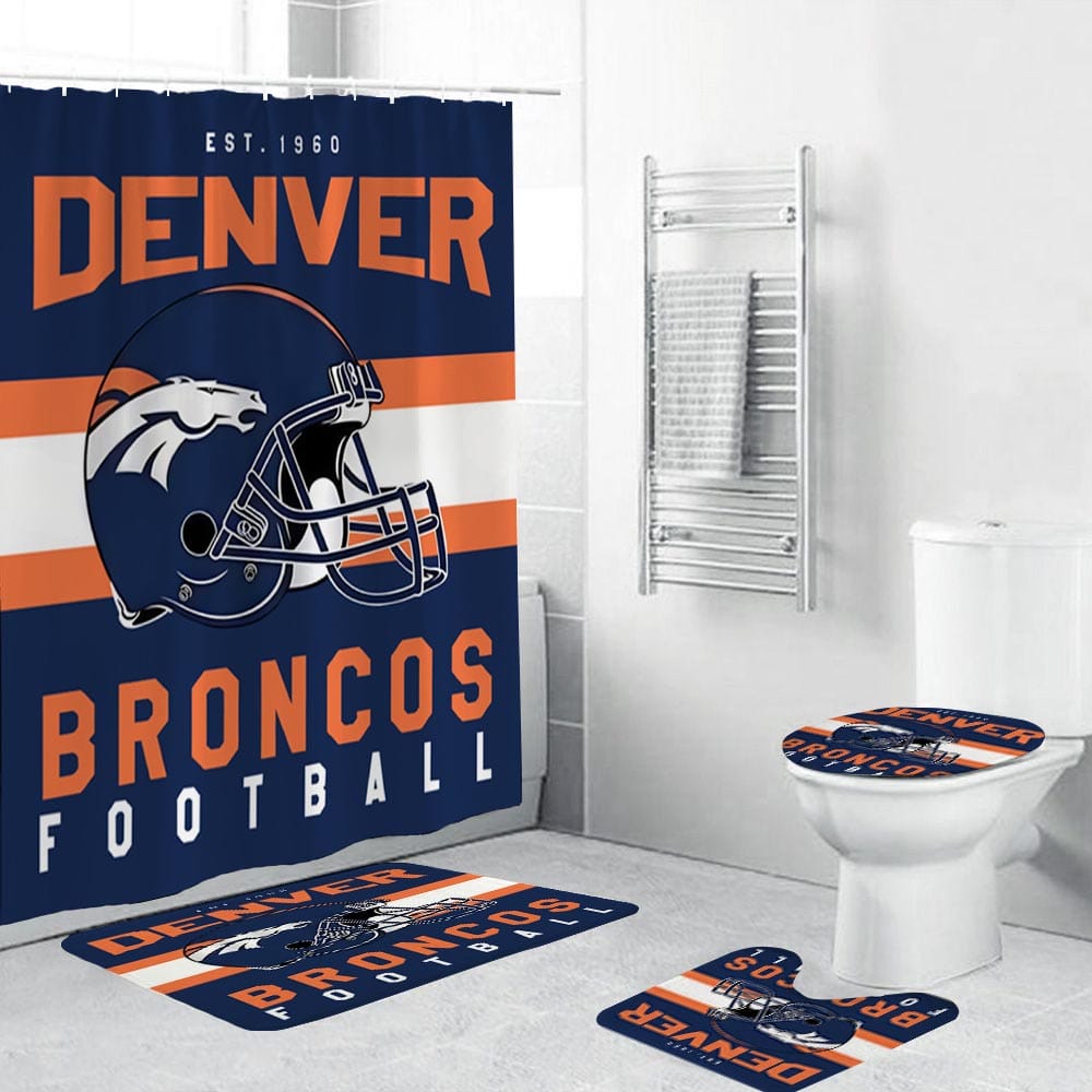 Helmet Flag Denver Broncos Shower Curtain, Colorado Denver Football Bathroom Decor
