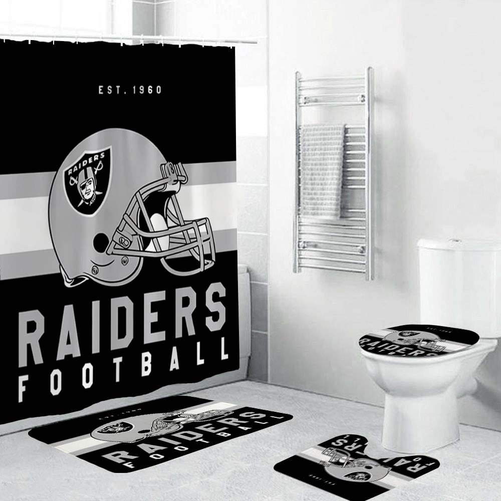 Raiders Shower Curtain, Las Vegas Football Raiders Helmet Bathroom Curtain