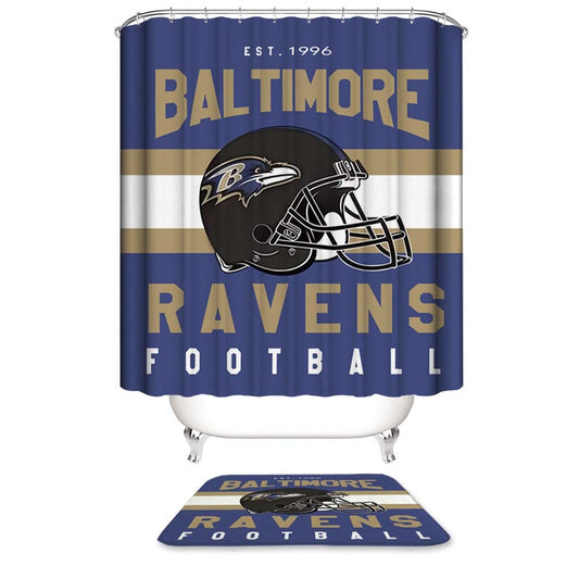 Helmet Baltimore Ravens Shower Curtain, Football Maryland Baltimore Ravens Fans Bathroom Decor