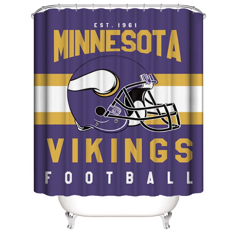Helmet Flag Minnesota Vikings Shower Curtain, Vikings Football Fans Bathroom Decor