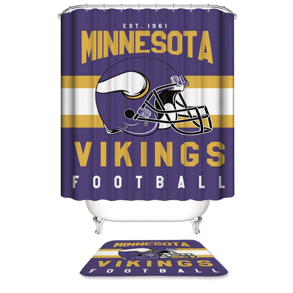 Helmet Flag Minnesota Vikings Shower Curtain, Vikings Football Fans Bathroom Decor