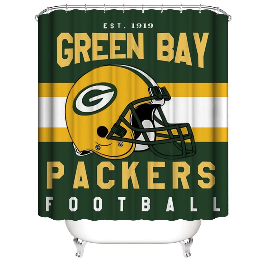 Helmet Falg Green Bay Packers Shower Curtain, Green Bay Football Bathroom Decor