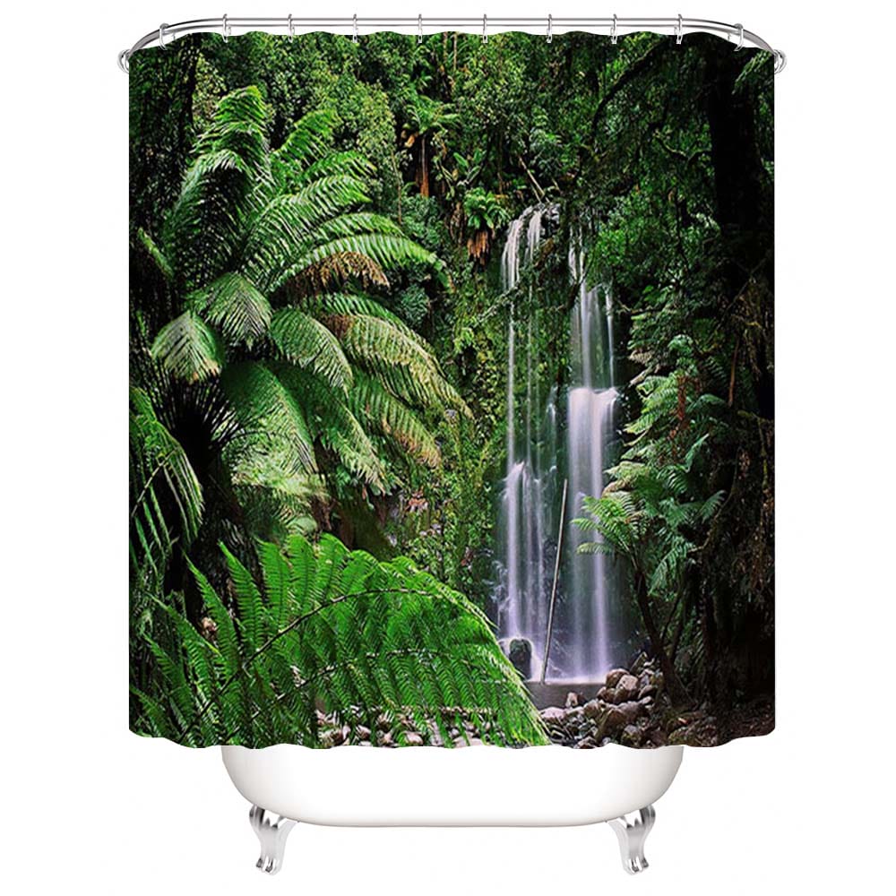 Tropical Rainforest Shower Curtain, Waterfall Tropical Rainforest Bathroom Curtain