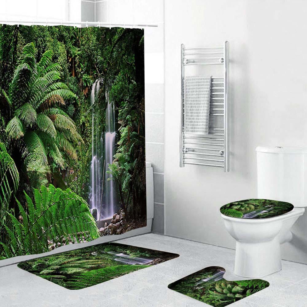 Tropical Rainforest Shower Curtain, Waterfall Tropical Rainforest Bathroom Curtain