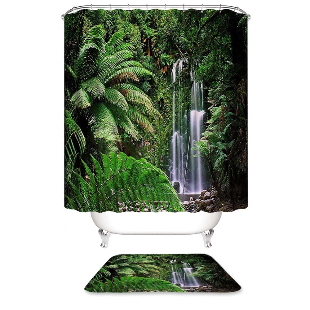 Tropical Rainforest Shower Curtain, Waterfall Tropical Rainforest Bathroom Curtain