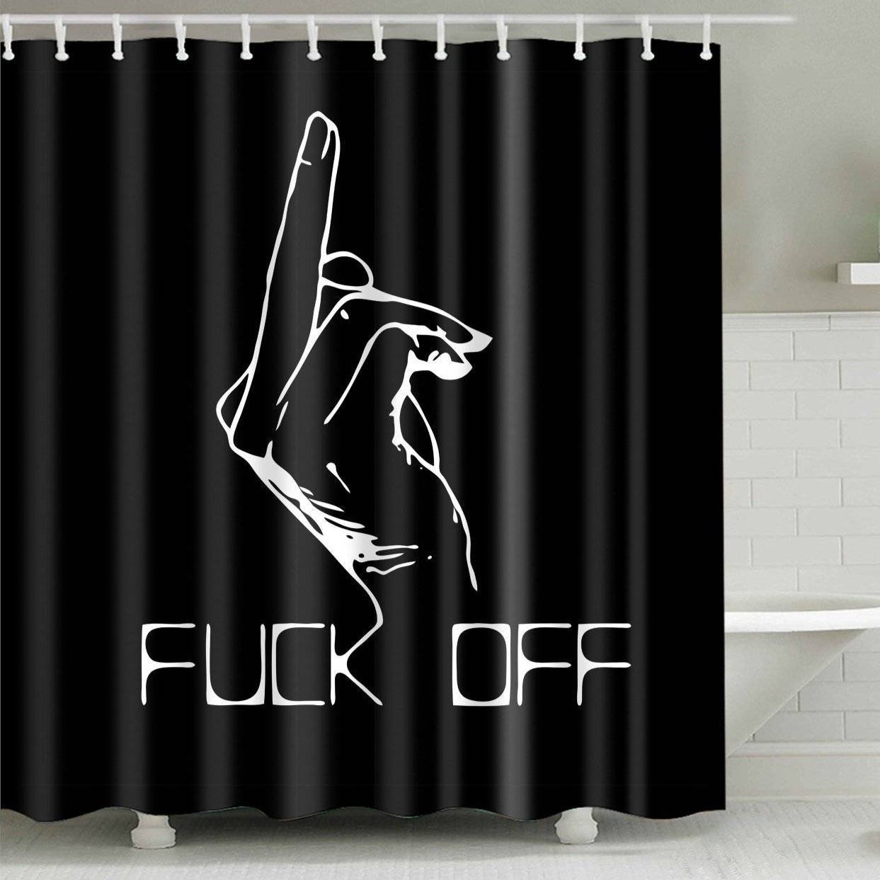 Black Backgroup Rude Fuck Off Middle Finger Shower Curtain