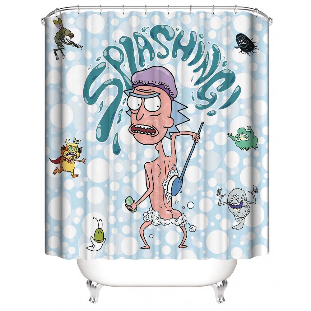 Funny Animation Taking A Shower Splashing Rick Shower Curtain