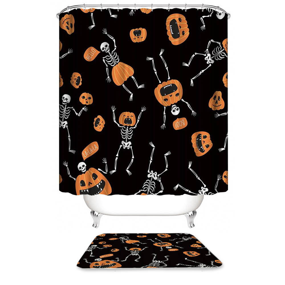 Funny Halloween Pumpkin Skeletion Shower Curtain | Halloween Pumpkin Shower Curtain