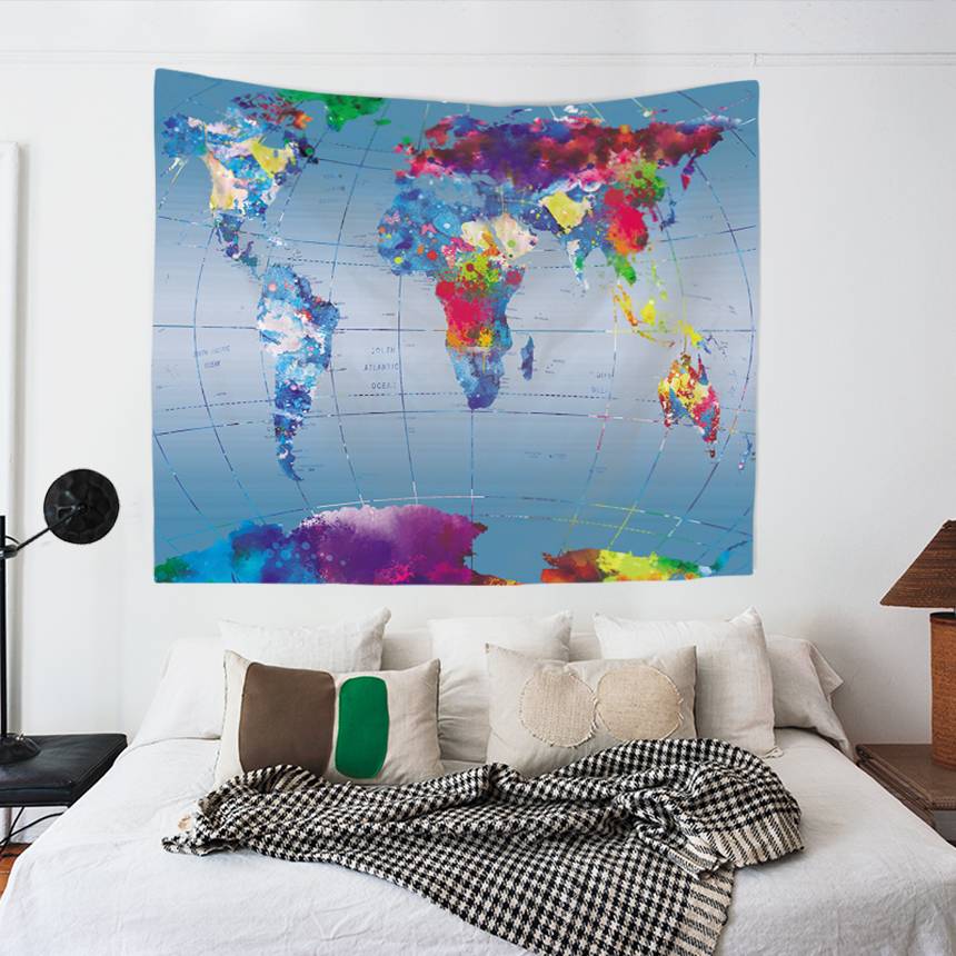 Blue discount map tapestry