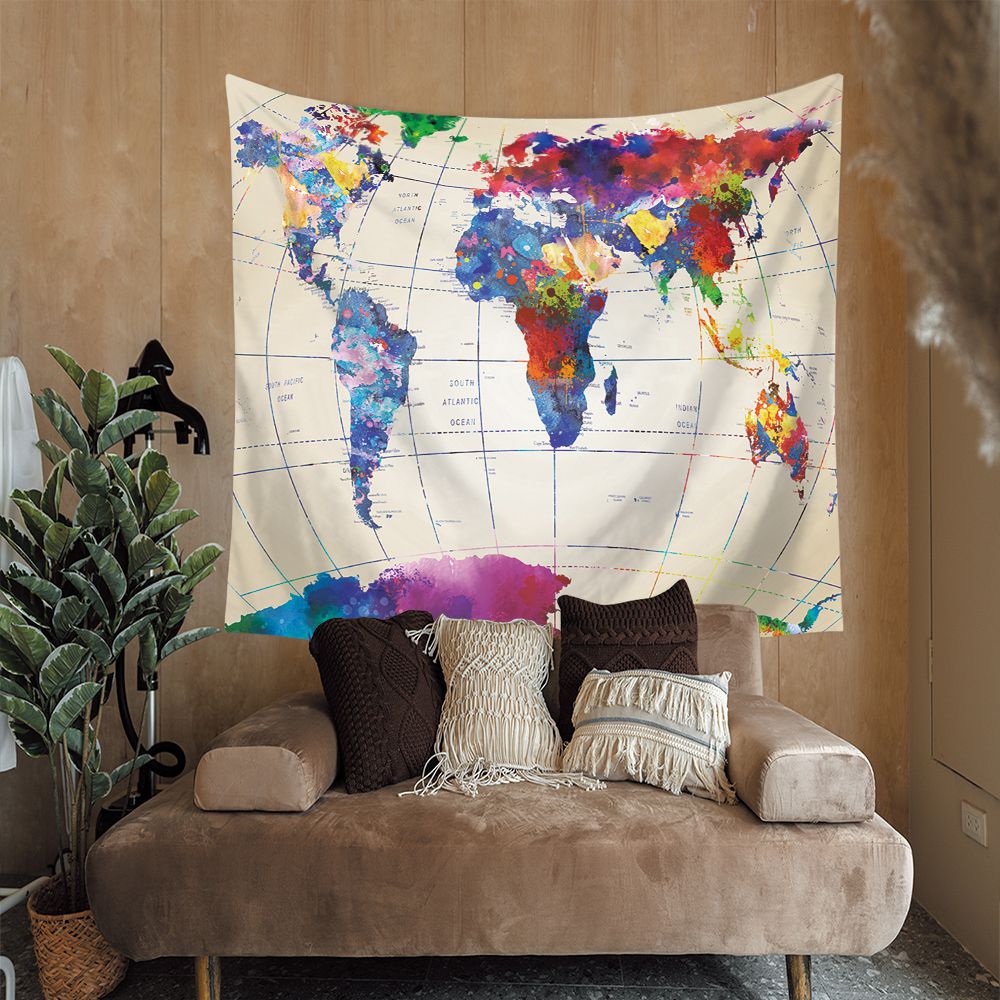 World map discount wall hanging fabric