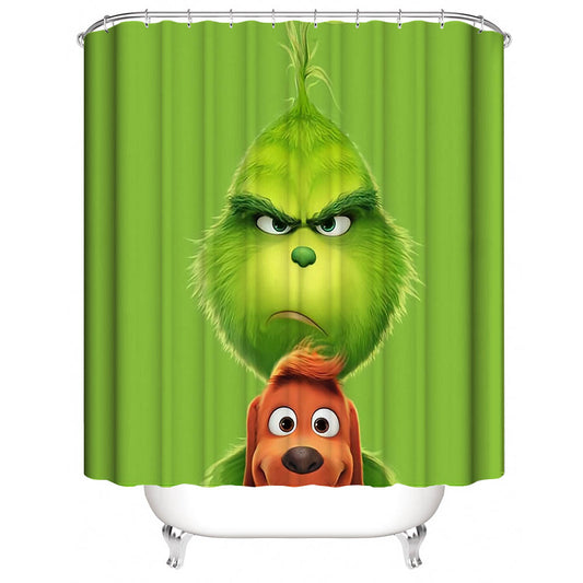 Green Backdrop Wooly Cartoon Grinch Shower Curtain