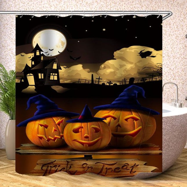 Cartoon Trick Or Treat Halloween Dumpkin Shower Curtain | Halloween Bathroom Curtain