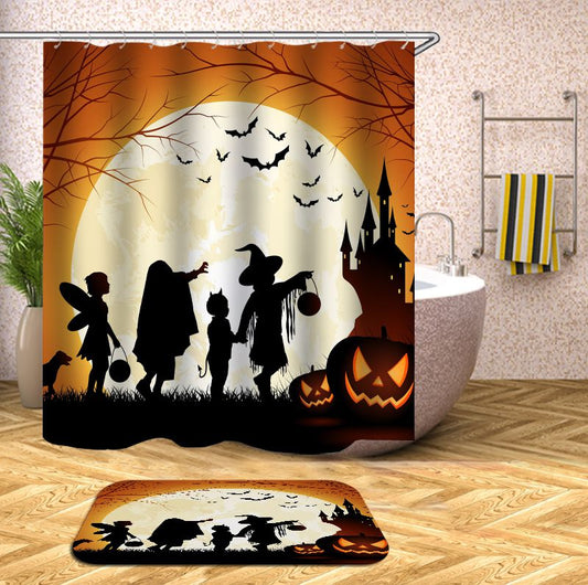 Silhouette Style Fariy Zombie Devil and Witch Expedition Halloween Shower Curtain | Expedition House Halloween Shower Curtain