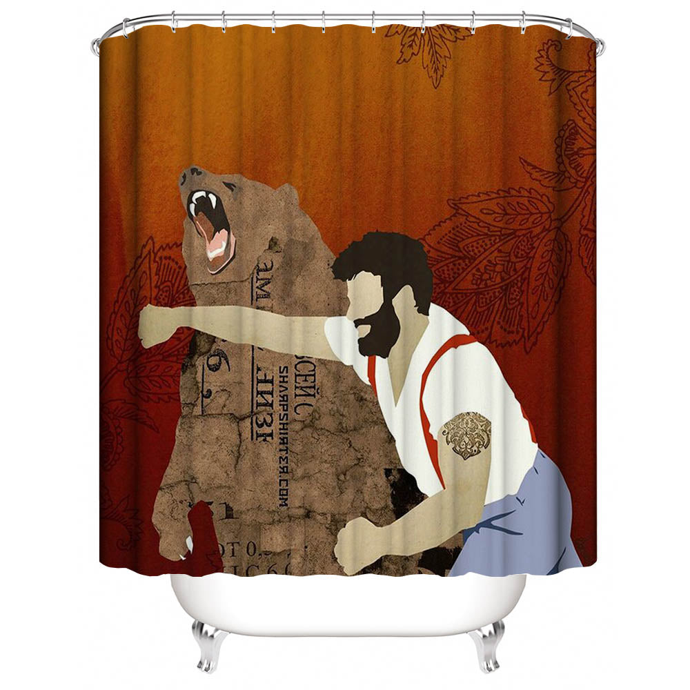 Haymaker Man Punching Bear Shower Curtain | Haymaker Shower Curtain