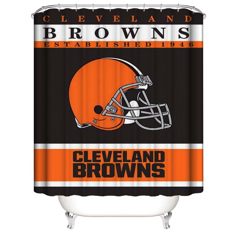 Helmet Flag Cleveland Browns Shower Curtain, Cleveland Ohio Football Fans Bathroom Decor