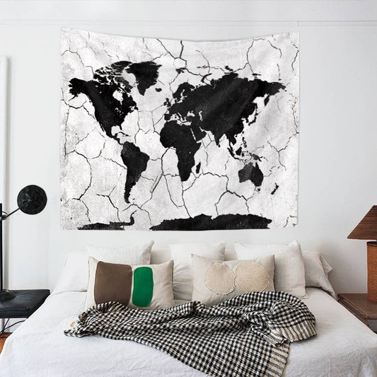 Cracked Earth Black World Map Tapestry | Cracked Earth Black World Map Tapestry