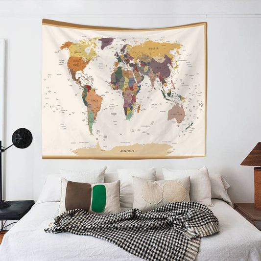 World Map Wall Tapestry with The Country's Name | World Map Wall Hanging Fabric