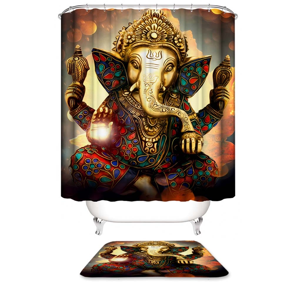 Indian Ganesha Shower Curtain, Indian God Bathroom Decor