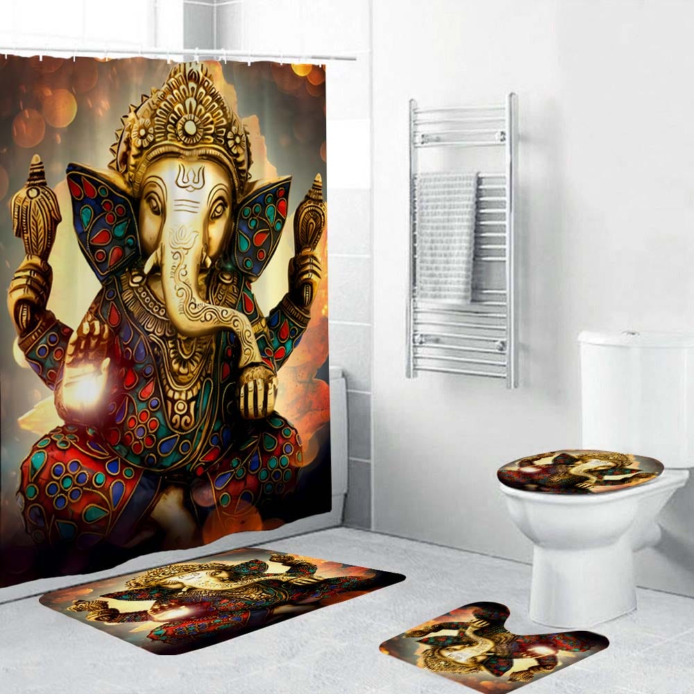Indian Ganesha Shower Curtain, Indian God Bathroom Decor